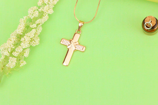 Rose Gold Cross Pendant with Crystal Detail and Polished Finish, XPPT1484 (2138-3)