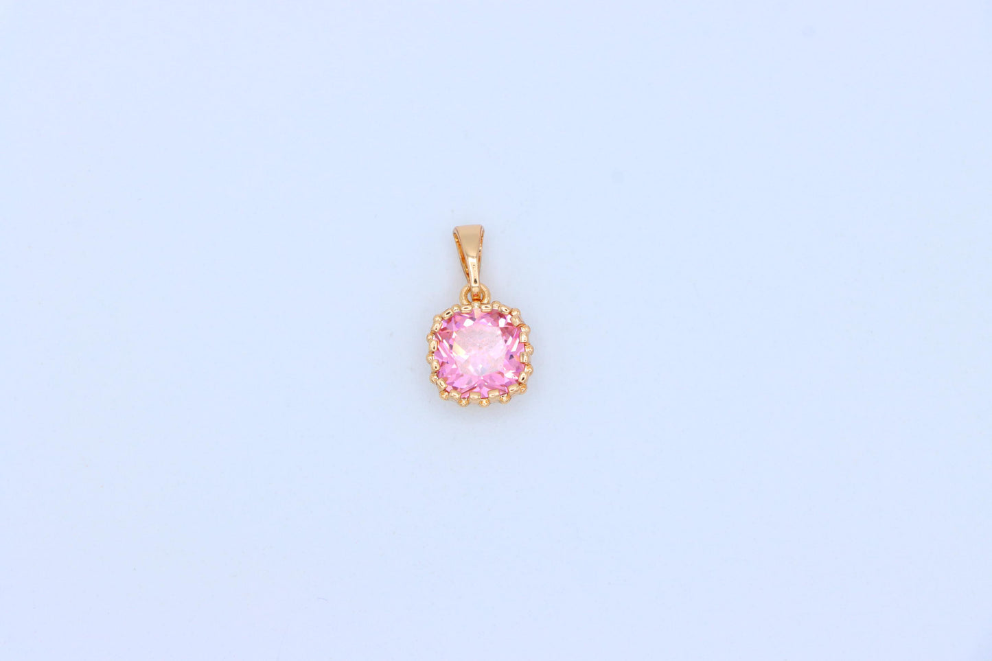 Rose Gold Pendant with Pink Cushion-Cut Stone in Halo Setting, XPPT1485 (2138-4)