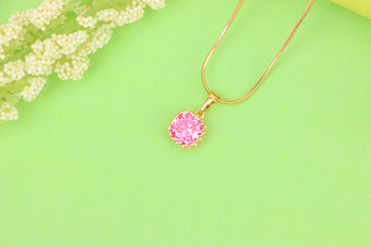 Rose Gold Pendant with Pink Cushion-Cut Stone in Halo Setting, XPPT1485 (2138-4)
