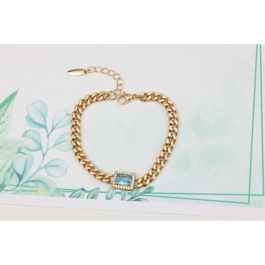 Blue Crystal Center Rose Gold Chain Bracelet, XPBL0793 (2080-2)