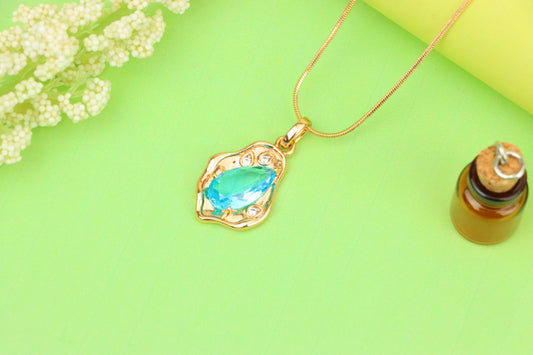 Elegant Sky Blue Teardrop Pendant in Gold Frame, XPPT1736 (2162-9)