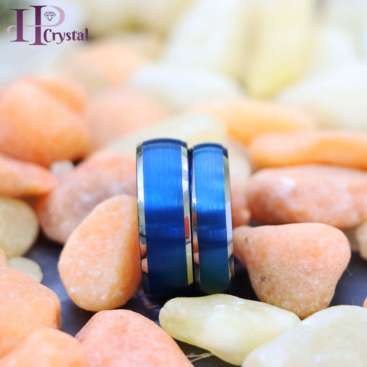 Blue IP Plated Domed Brushed Center High Polished Beveled Edge Tungsten Ring