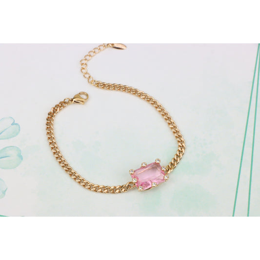Elegant Pink Crystal Rose Gold Bracelet with Adjustable Chain, XPBL0796 (2080-5)