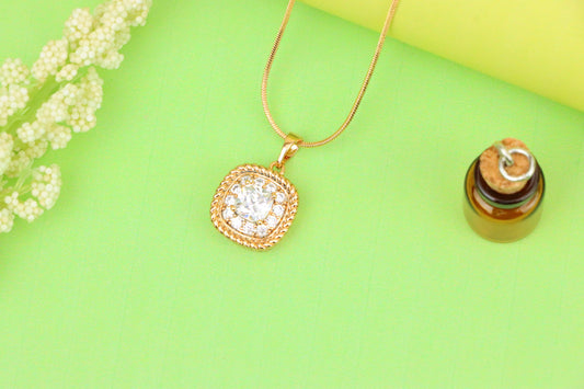 Classic White Cushion Pendant with Gold Textured Frame and Sparkle, XPPT1659 (2163-1)