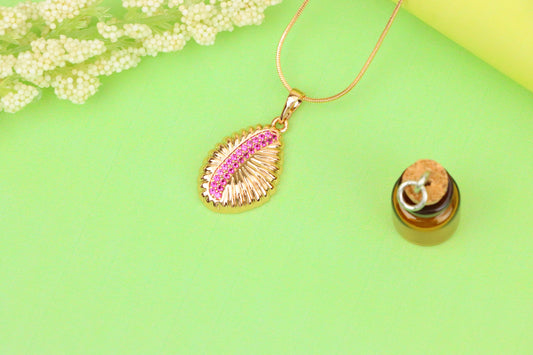Rose Gold Textured Pendant with Pink Stone Accent in Leaf Design, XPPT1490 (2138-9)