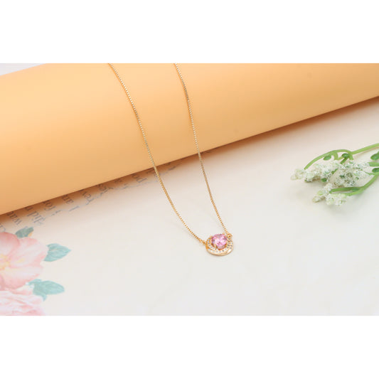 Elegant Rose Gold Necklace with Pink Stone &amp; Adjustable Chain, XPNL0347 (2035-7)