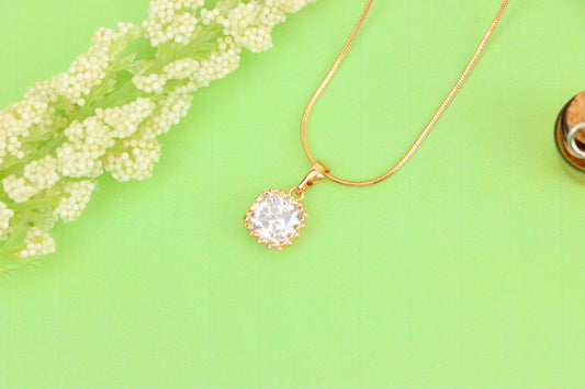 Rose Gold Pendant with Clear Cushion-Cut Stone in Classic Setting, XPPT1491 (2138-10)