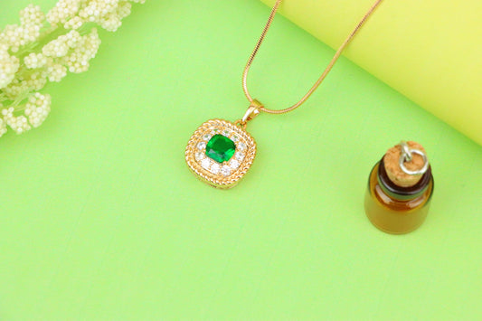 Elegant Green Cushion Pendant with Gold and Crystal Accents, XPPT1660 (2163-1)
