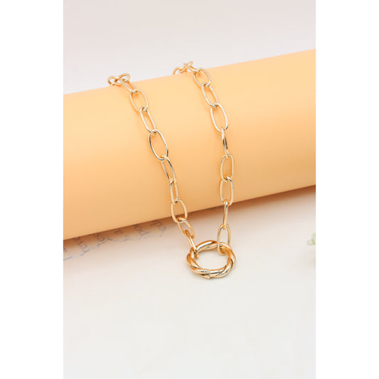 Chunky Oval Link Rose Gold Necklace with Round Center Pendant, XPNL0348 (2035-8)