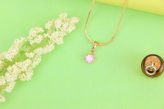 Mini Rose Gold Pendant with Pink Round Stone in Prong Setting, XPPT1492 (2139-1)
