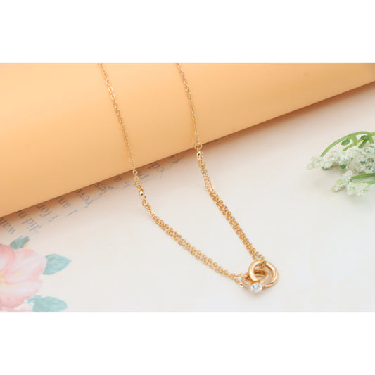 Elegant Rose Gold Pendant Necklace with Dual Ring Design, XPNL0349 (2035-9)
