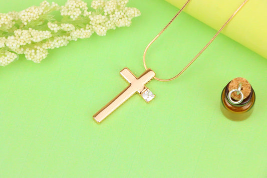 Rose Gold Cross Pendant with Square Crystal Accent in Sleek Finish, XPPT1493 (2139-2)
