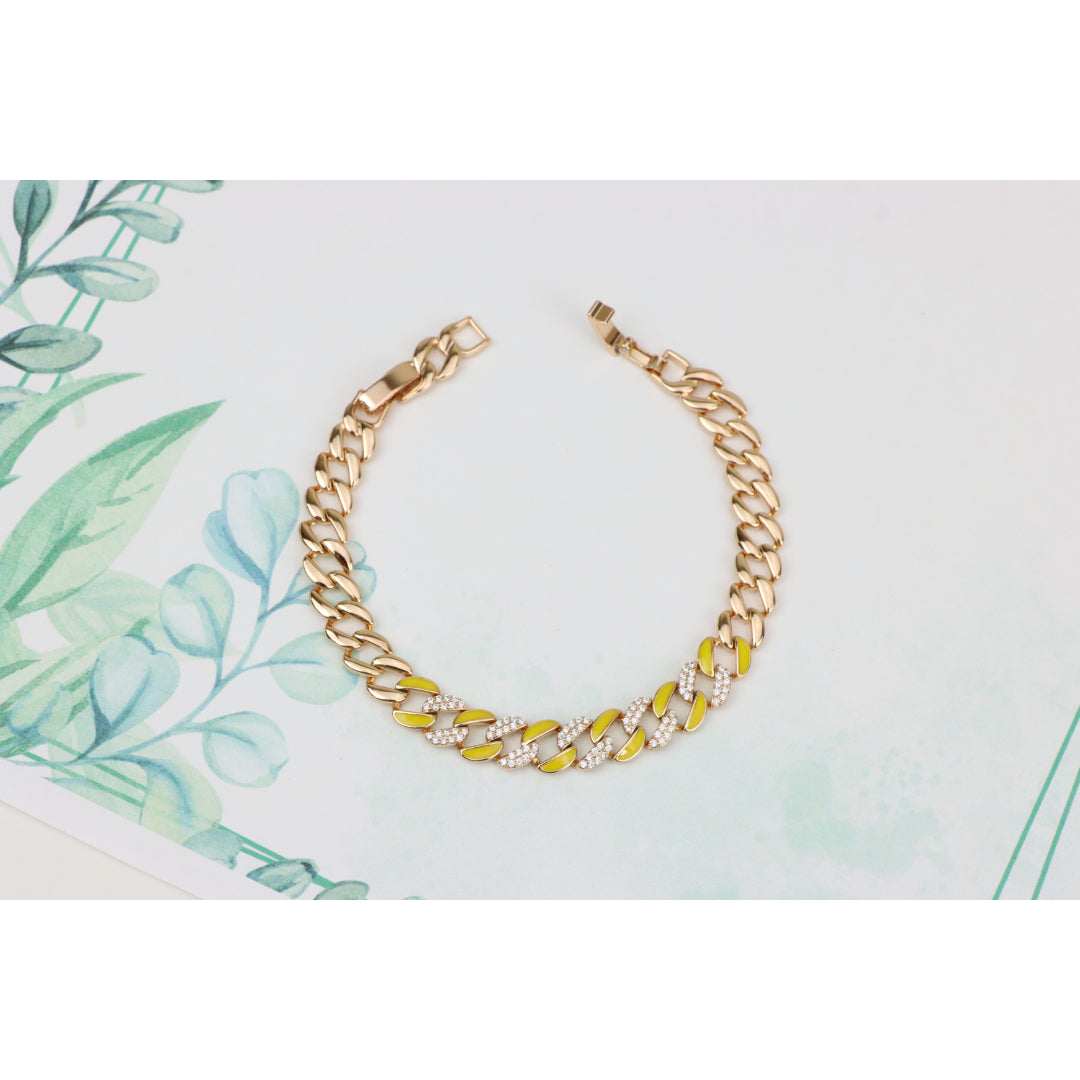 Rose Gold Bracelet with Yellow Enamel &amp; Sparkling Stone Accents, XPBL0799 (2080-8)