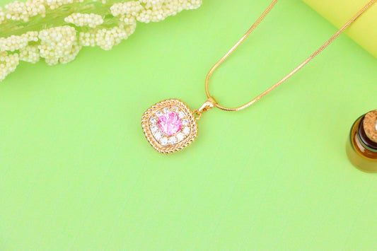 Chic Pink Cushion Pendant with Sparkling Crystal Halo Accents, XPPT1661 (2163-1)