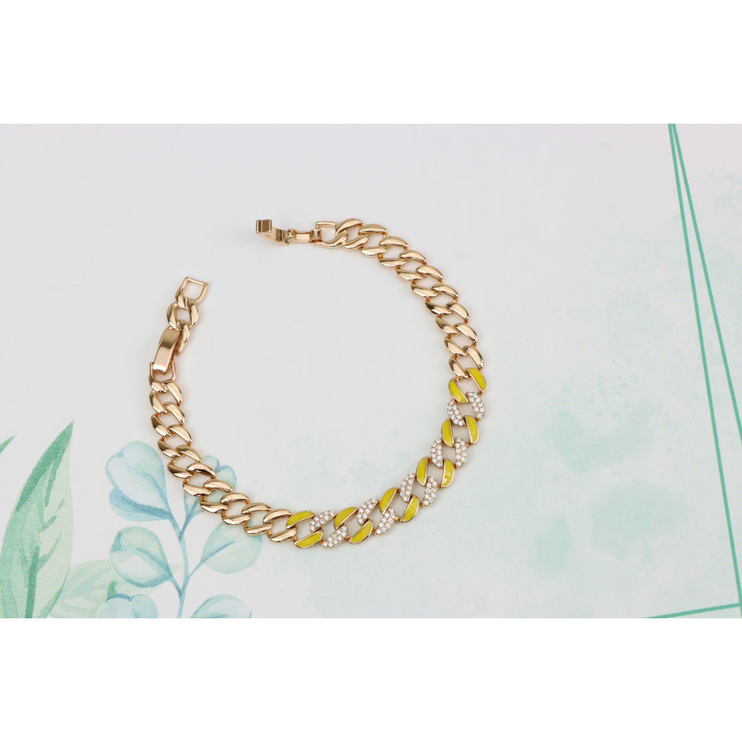 Rose Gold Bracelet with Yellow Enamel &amp; Sparkling Stone Accents, XPBL0799 (2080-8)