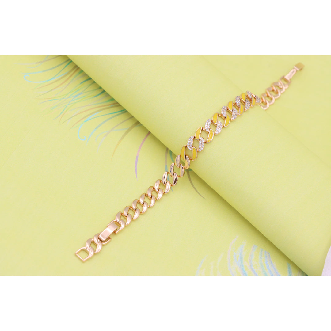 Rose Gold Bracelet with Yellow Enamel &amp; Sparkling Stone Accents, XPBL0799 (2080-8)