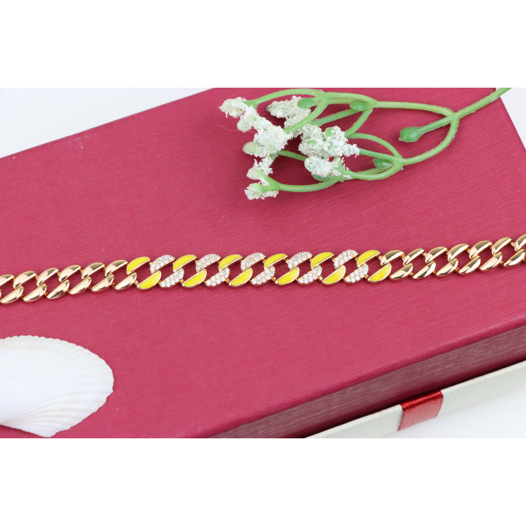 Rose Gold Bracelet with Yellow Enamel &amp; Sparkling Stone Accents, XPBL0799 (2080-8)