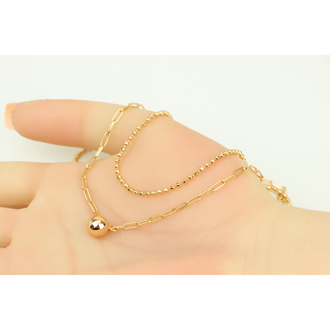 Layered Rose Gold Necklace with Ball Charm, XPNL0350 (2035-10)