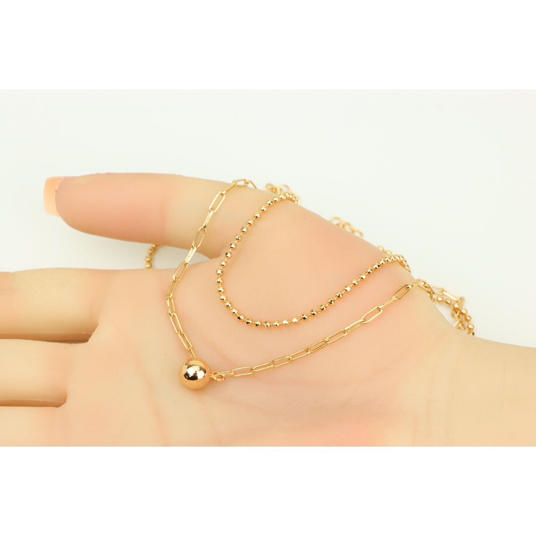 Layered Rose Gold Necklace with Ball Charm, XPNL0350 (2035-10)
