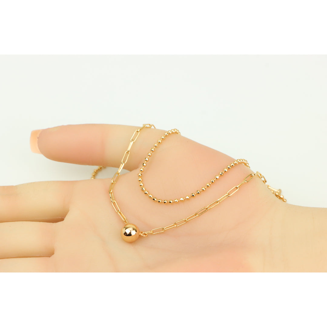 Layered Rose Gold Necklace with Ball Charm, XPNL0350 (2035-10)