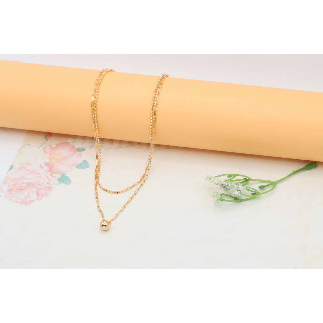 Layered Rose Gold Necklace with Ball Charm, XPNL0350 (2035-10)
