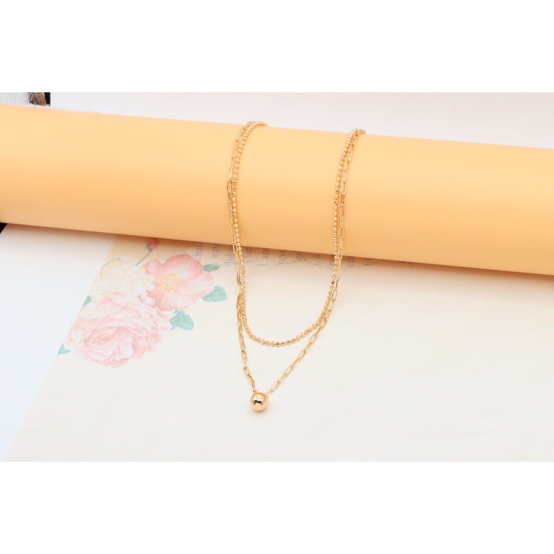 Layered Rose Gold Necklace with Ball Charm, XPNL0350 (2035-10)