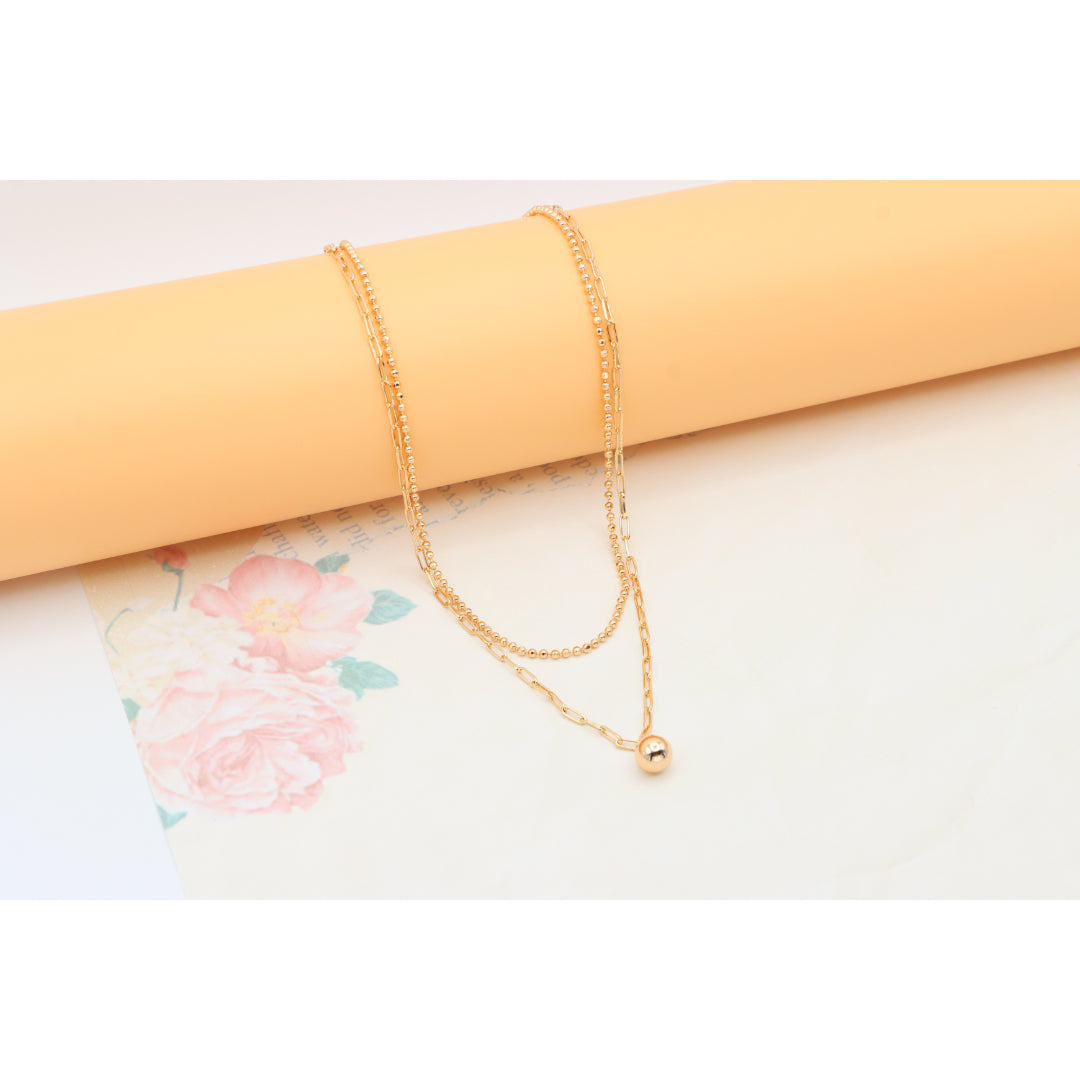 Layered Rose Gold Necklace with Ball Charm, XPNL0350 (2035-10)
