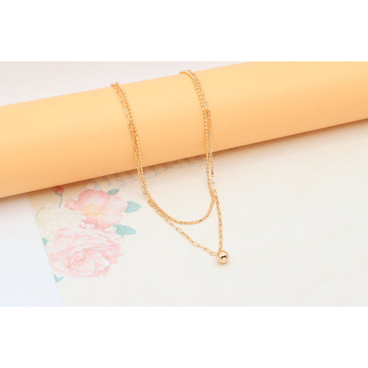 Layered Rose Gold Necklace with Ball Charm, XPNL0350 (2035-10)