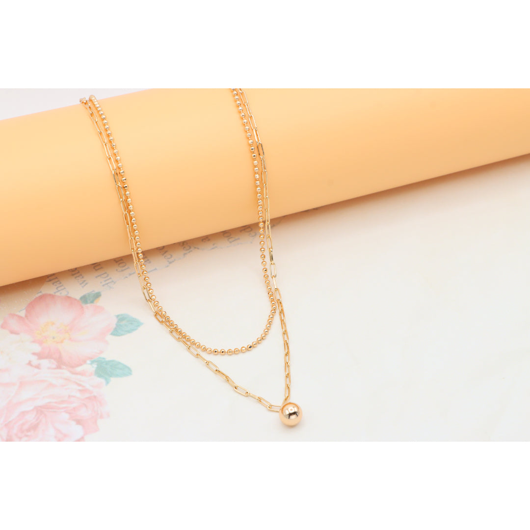 Layered Rose Gold Necklace with Ball Charm, XPNL0350 (2035-10)