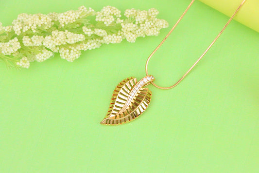 Rose Gold Leaf Pendant with Textured Detail and Crystal Spine Accent, XPPT1494 (2139-3)