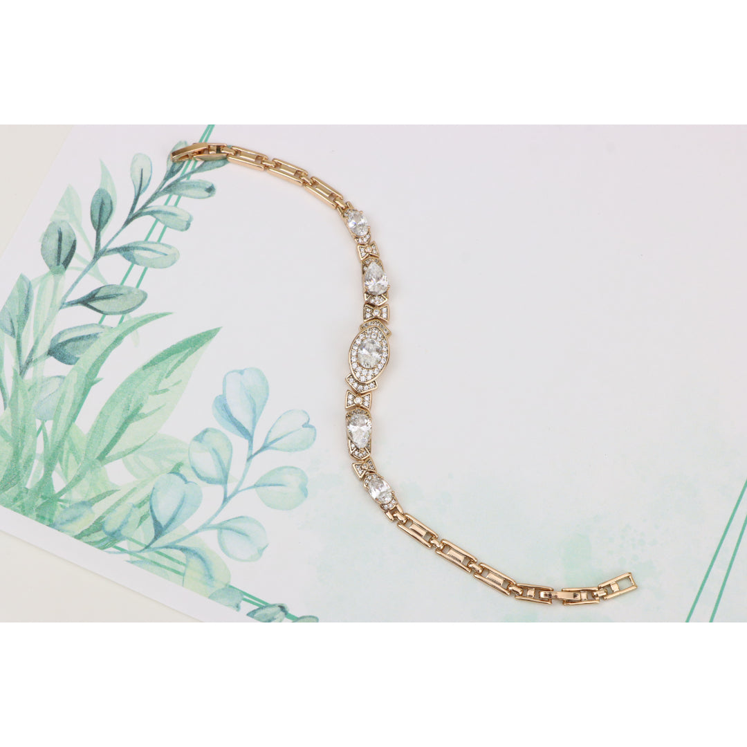 Elegant Oval-Cut Crystal Rose Gold Bracelet with Bow Accents, XPBL0800 (2080-9)