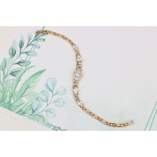 Elegant Oval-Cut Crystal Rose Gold Bracelet with Bow Accents, XPBL0800 (2080-9)