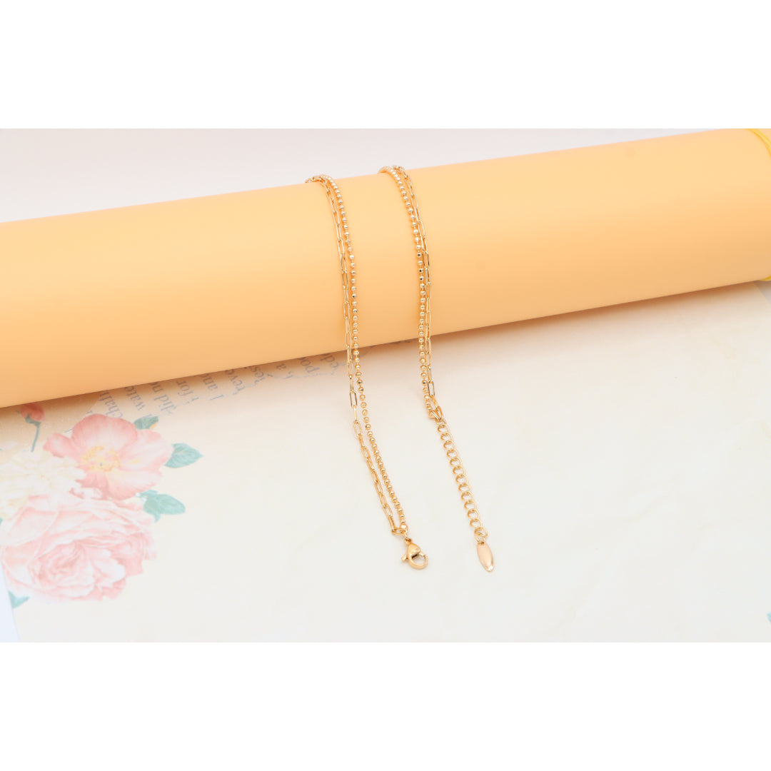 Layered Rose Gold Necklace with Ball Charm, XPNL0350 (2035-10)
