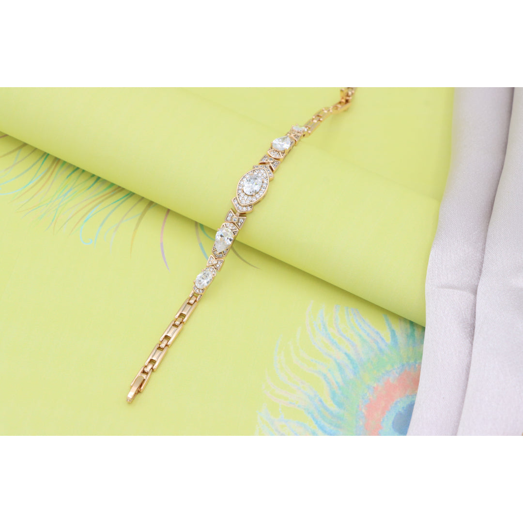 Elegant Oval-Cut Crystal Rose Gold Bracelet with Bow Accents, XPBL0800 (2080-9)