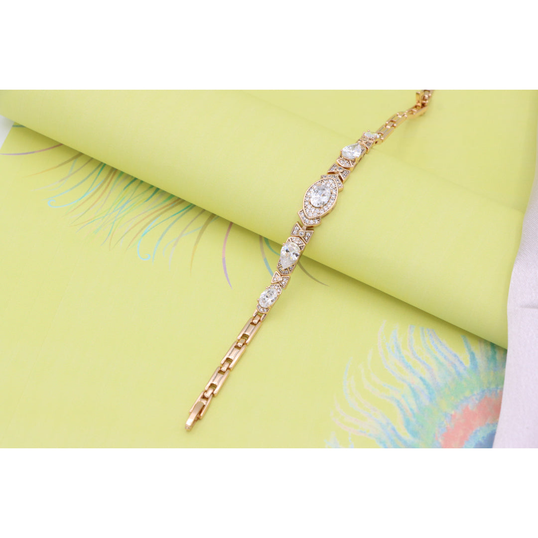 Elegant Oval-Cut Crystal Rose Gold Bracelet with Bow Accents, XPBL0800 (2080-9)
