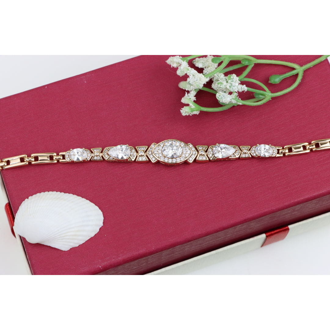 Elegant Oval-Cut Crystal Rose Gold Bracelet with Bow Accents, XPBL0800 (2080-9)