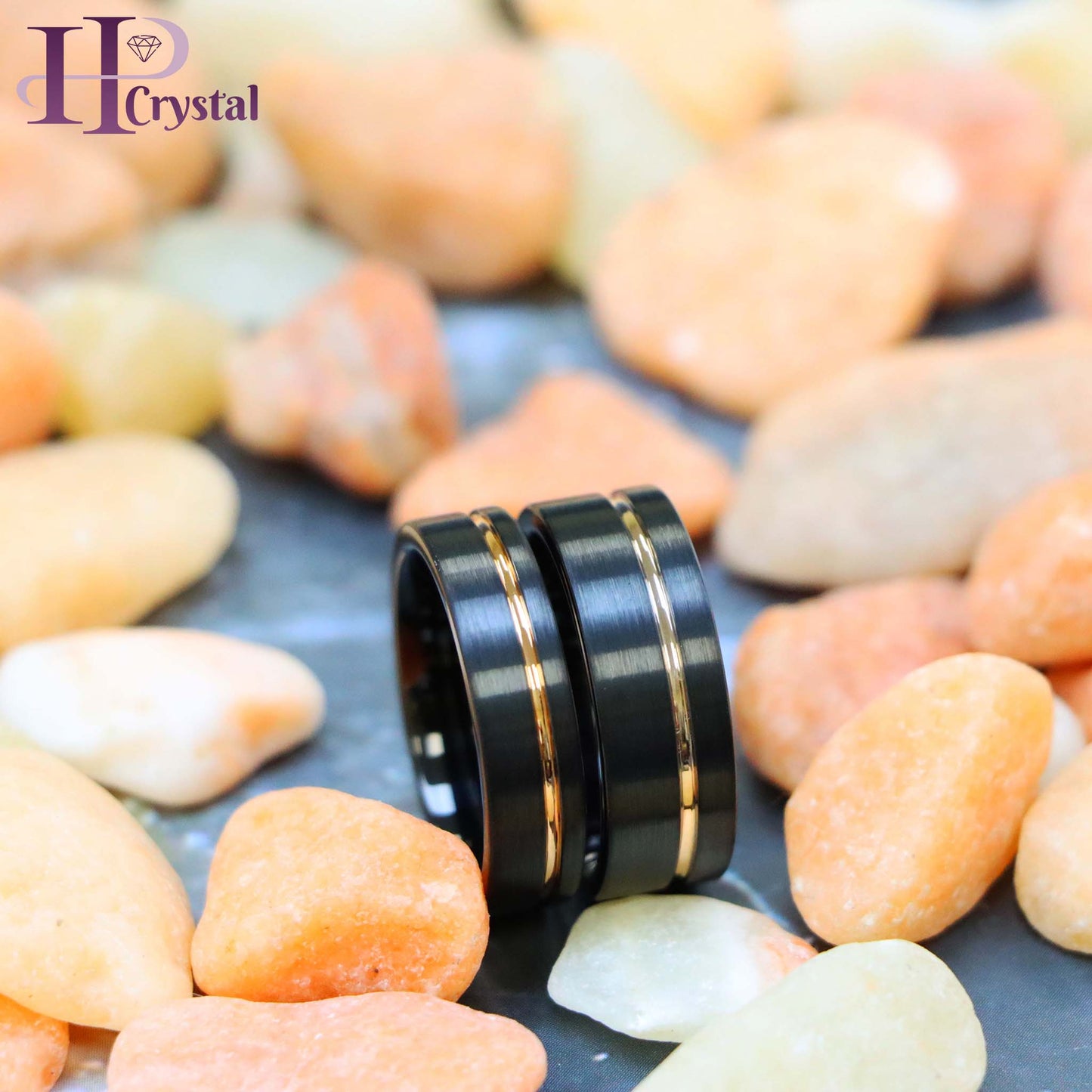 Black IP Plated with Off-Center Rose Gold Plated Groove Tungsten Ring