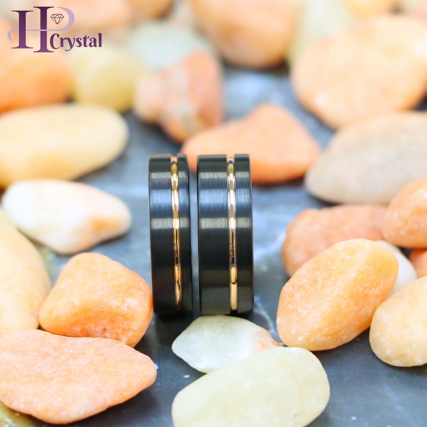 Black IP Plated with Off-Center Rose Gold Plated Groove Tungsten Ring