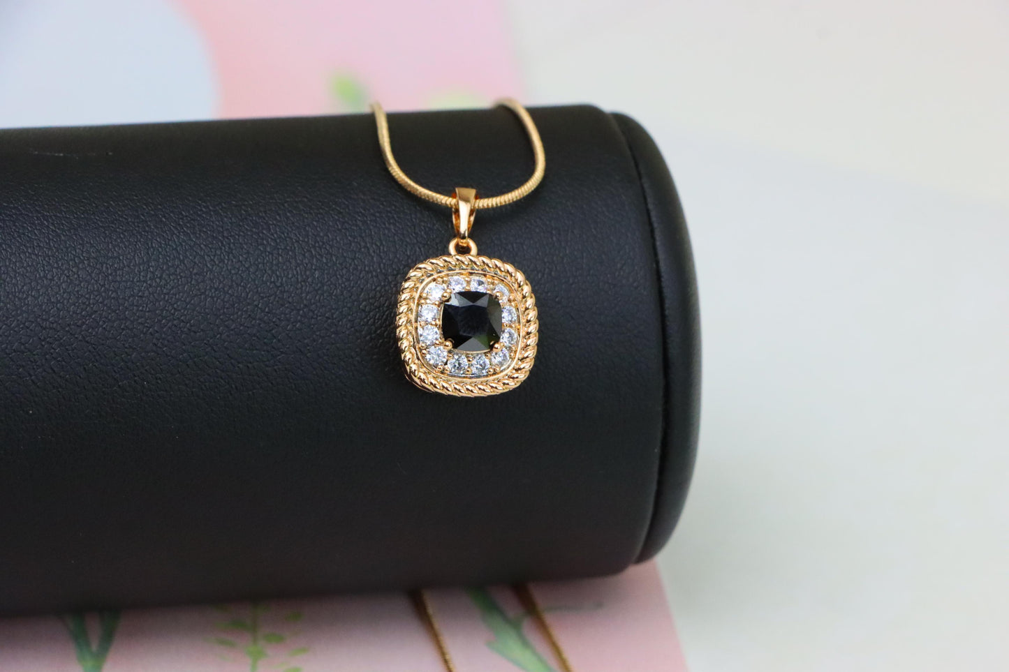 Vintage Style Black Cushion Pendant with Crystal Halo Frame, XPPT1662 (2163-1)