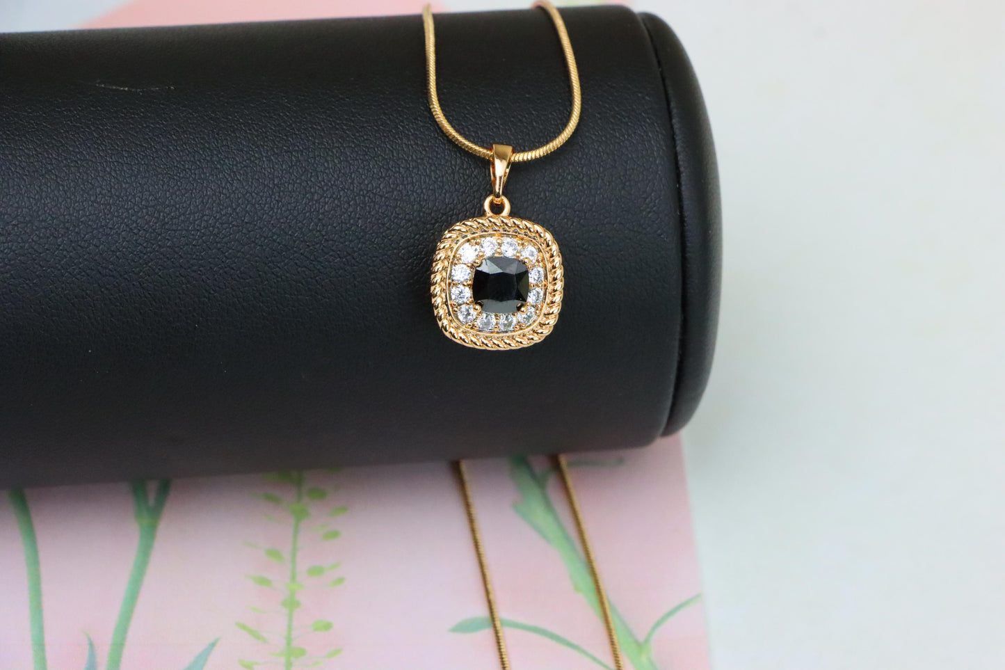 Vintage Style Black Cushion Pendant with Crystal Halo Frame, XPPT1662 (2163-1)