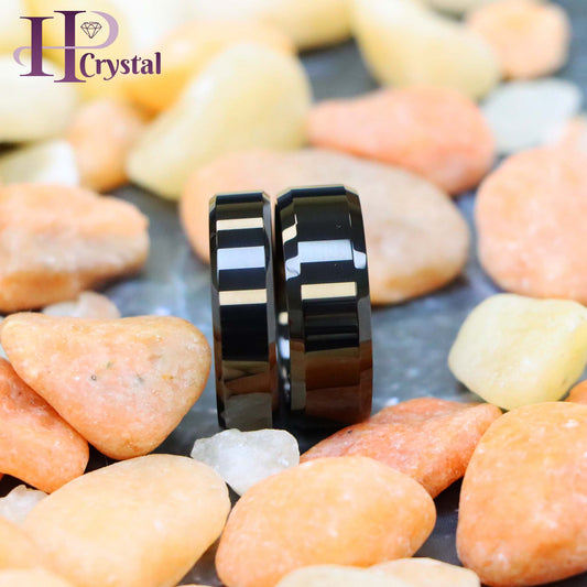 High Polish Black IP Plate Beveled Edge Tungsten Ring