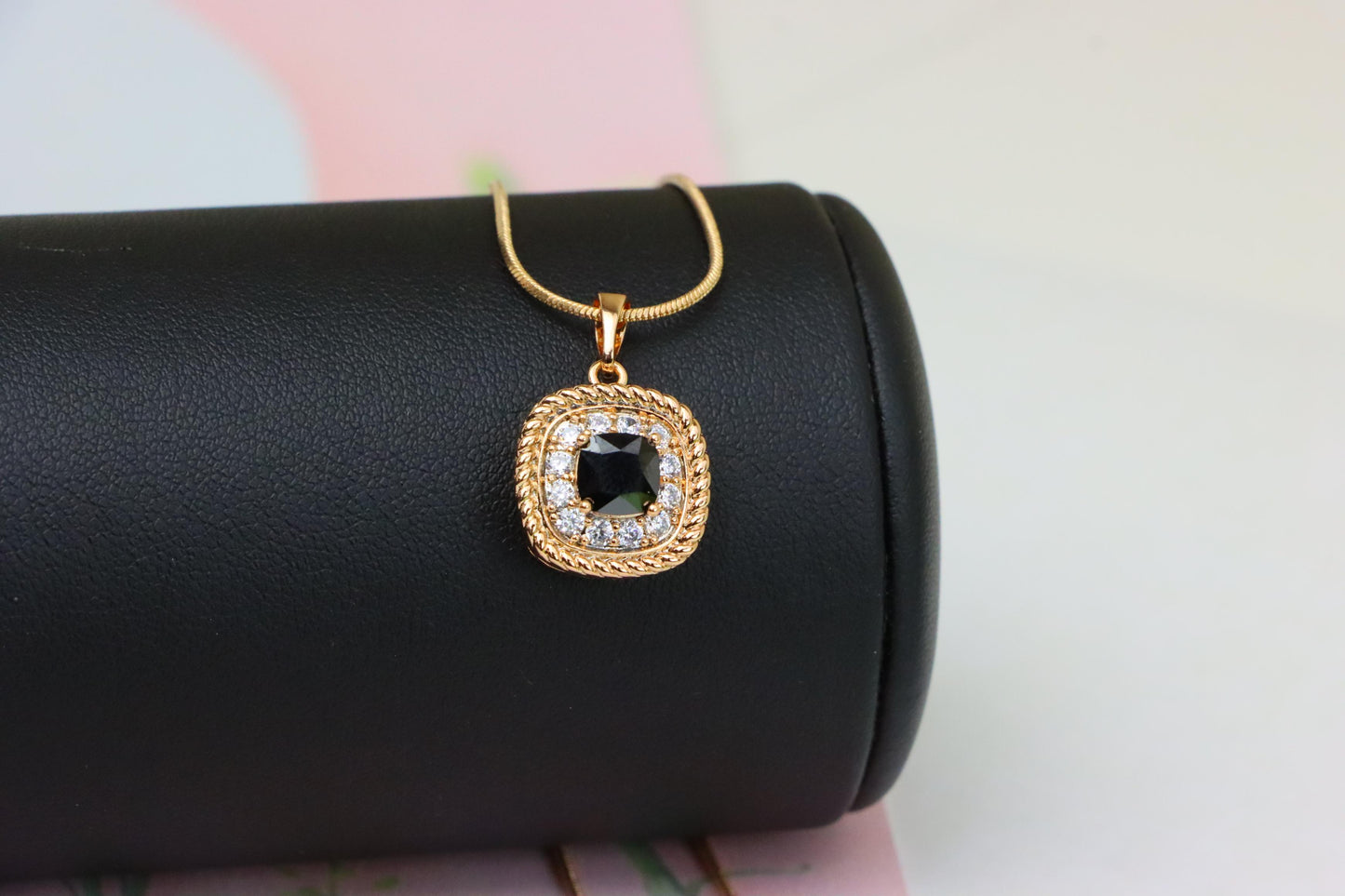 Vintage Style Black Cushion Pendant with Crystal Halo Frame, XPPT1662 (2163-1)