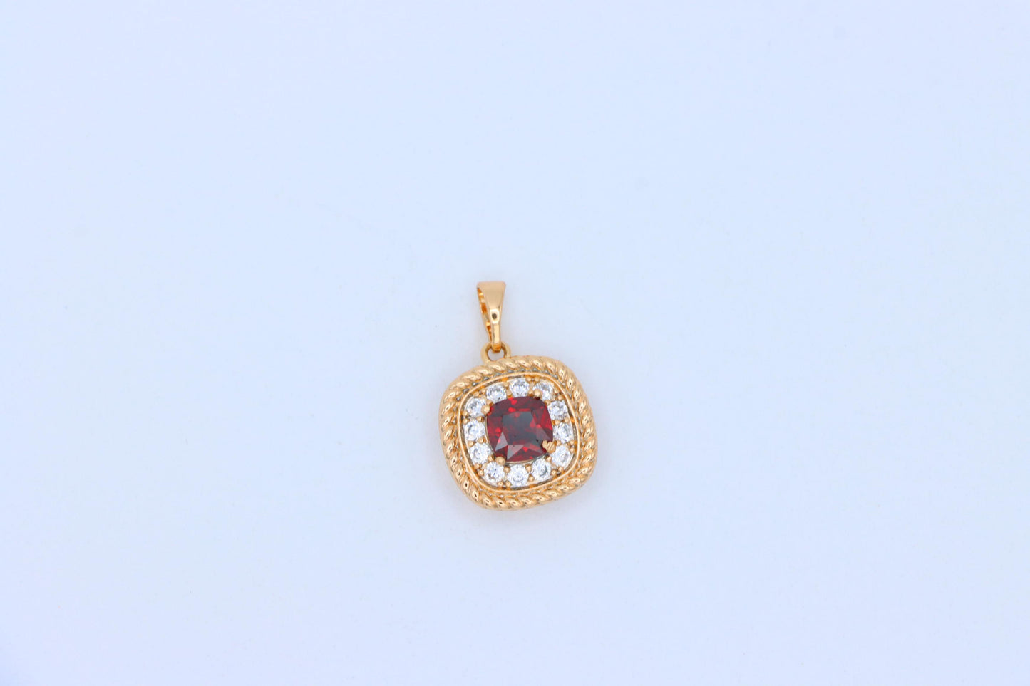 Vintage Style Red Cushion Pendant with Crystal Halo Accents, XPPT1663 (2163-1)
