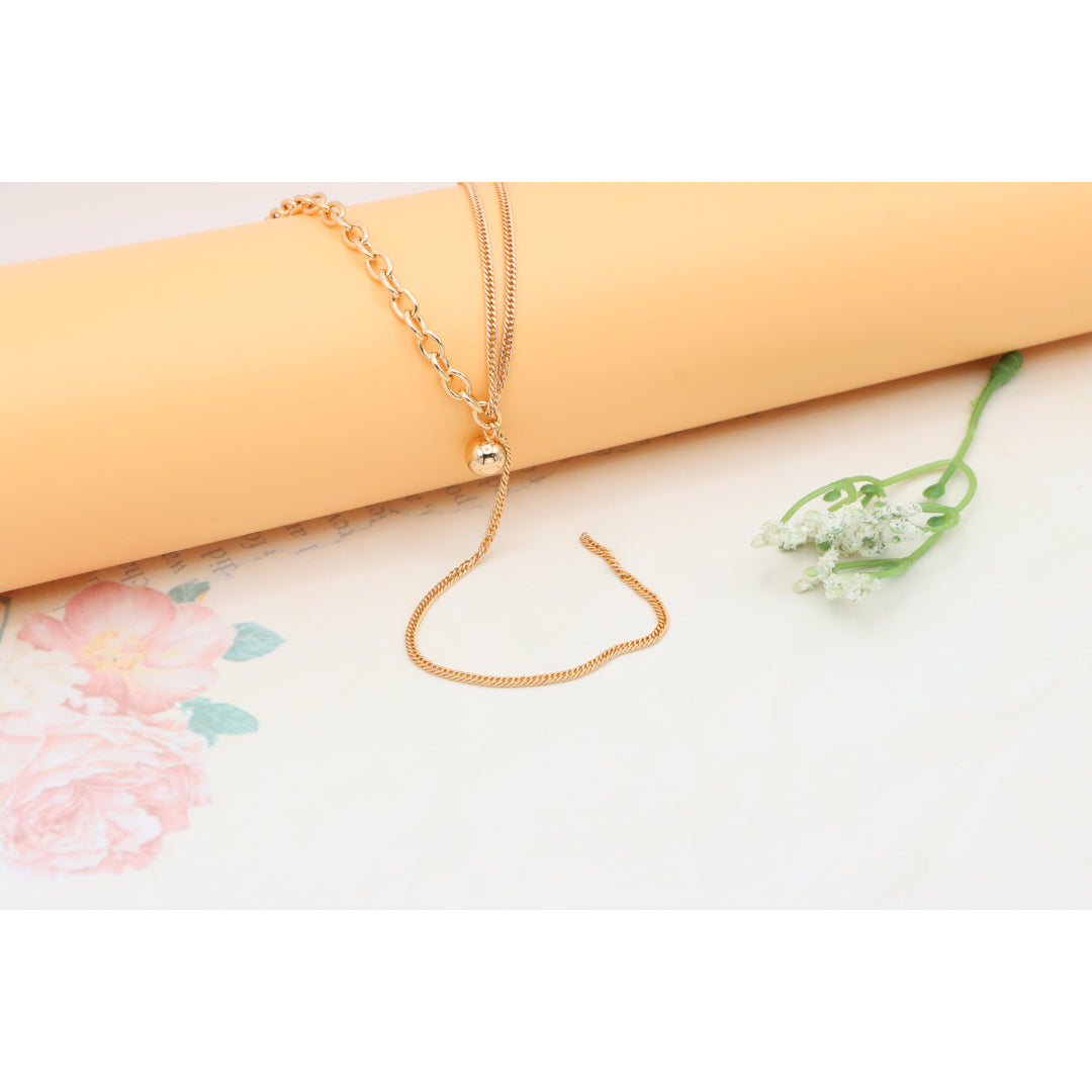Layered Rose Gold Necklace with Bold Link and Sleek Chain Design, XPNL0352 (2036-2)