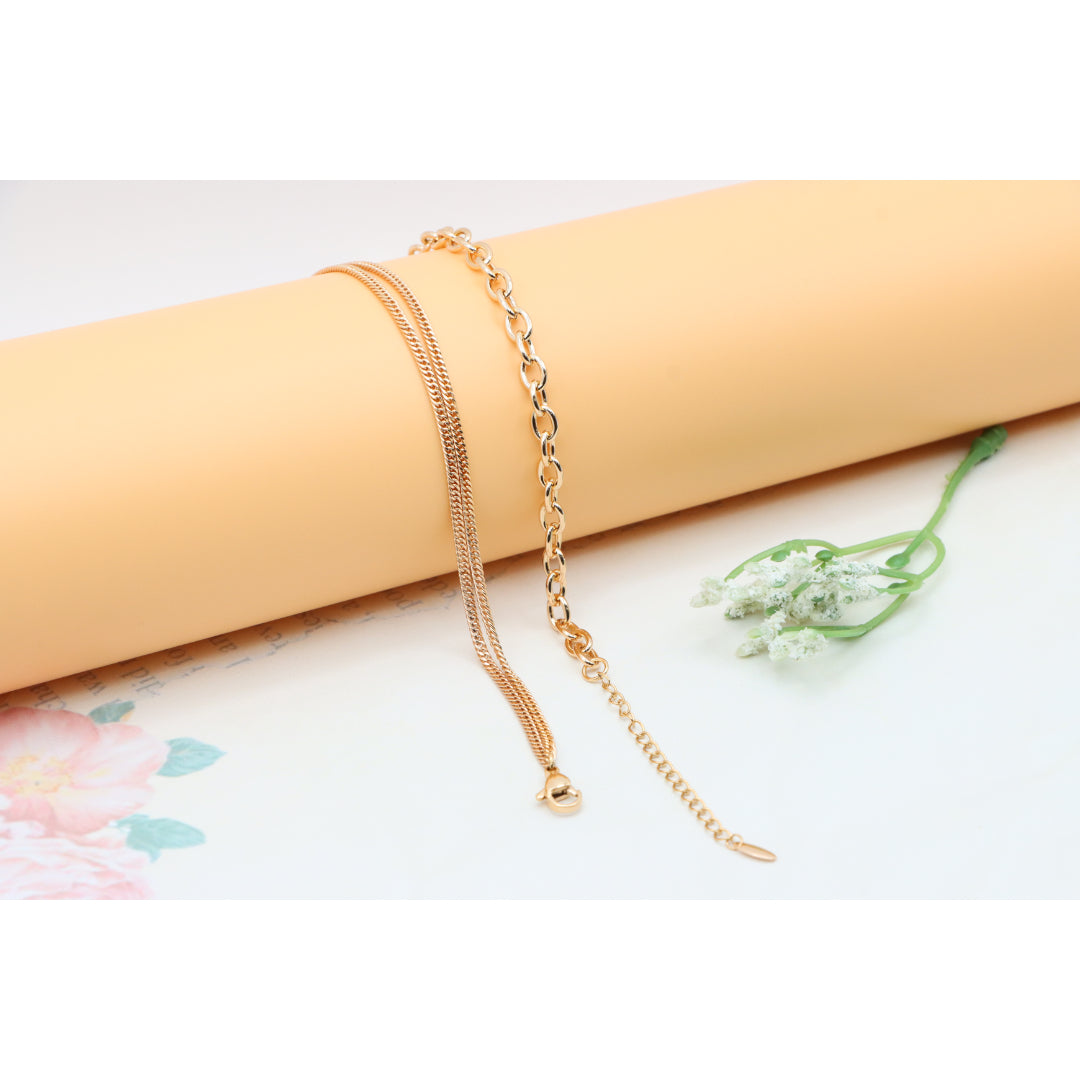 Layered Rose Gold Necklace with Bold Link and Sleek Chain Design, XPNL0352 (2036-2)