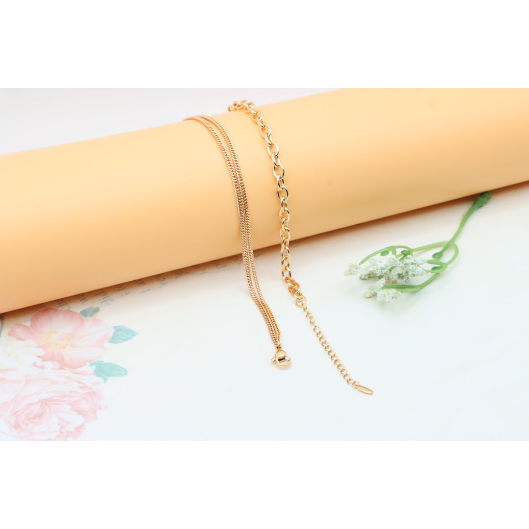 Layered Rose Gold Necklace with Bold Link and Sleek Chain Design, XPNL0352 (2036-2)