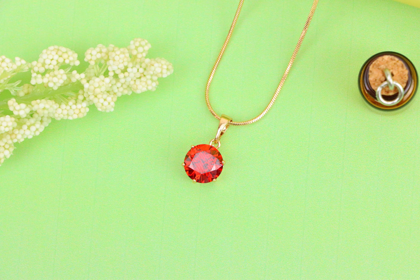 Deep Red Round Pendant in Rose Gold Setting with Prong Mount Design, XPPT149 (2139-4)