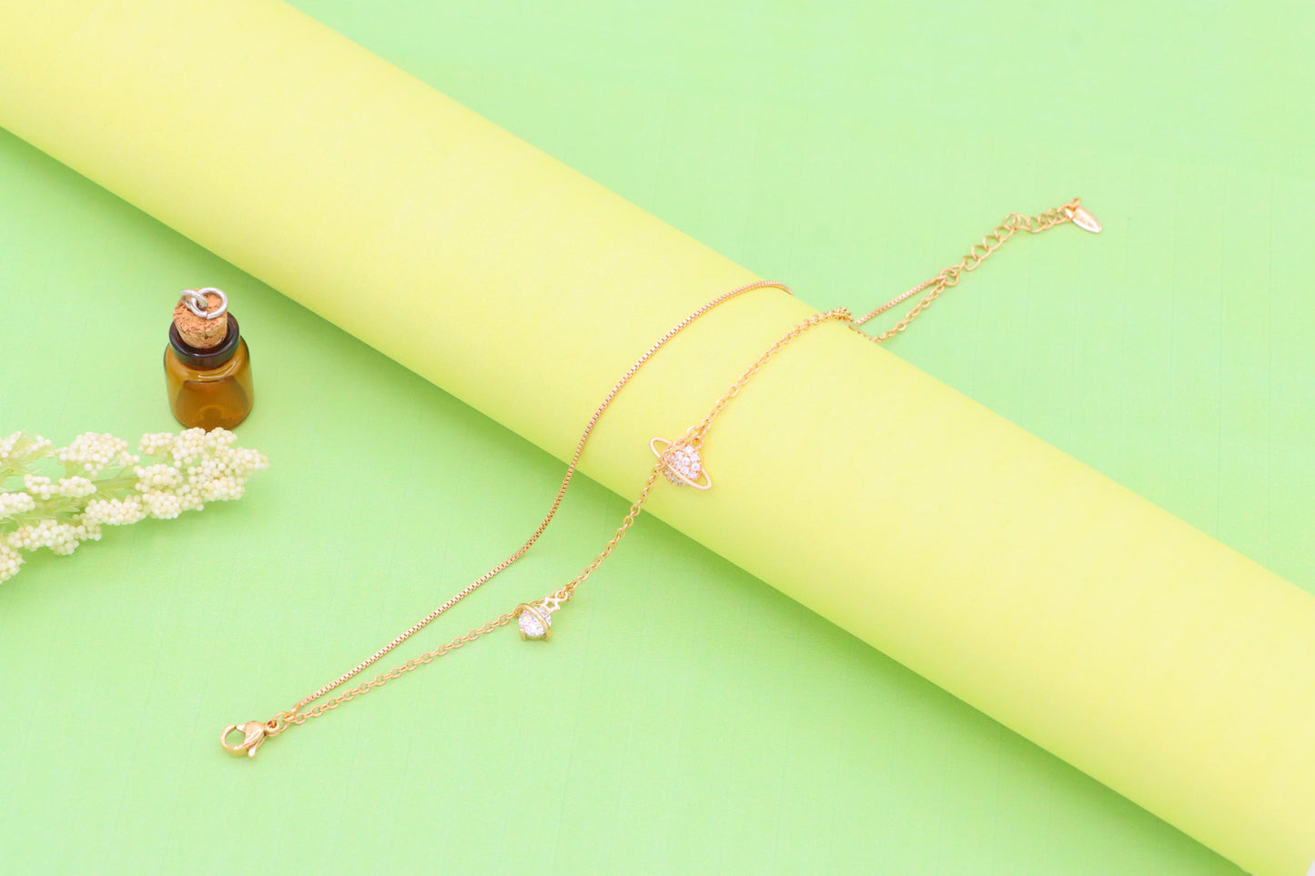 Rose Gold Double Layer Anklet with Planet and Star Charms, XPAL1049 (2105-8)