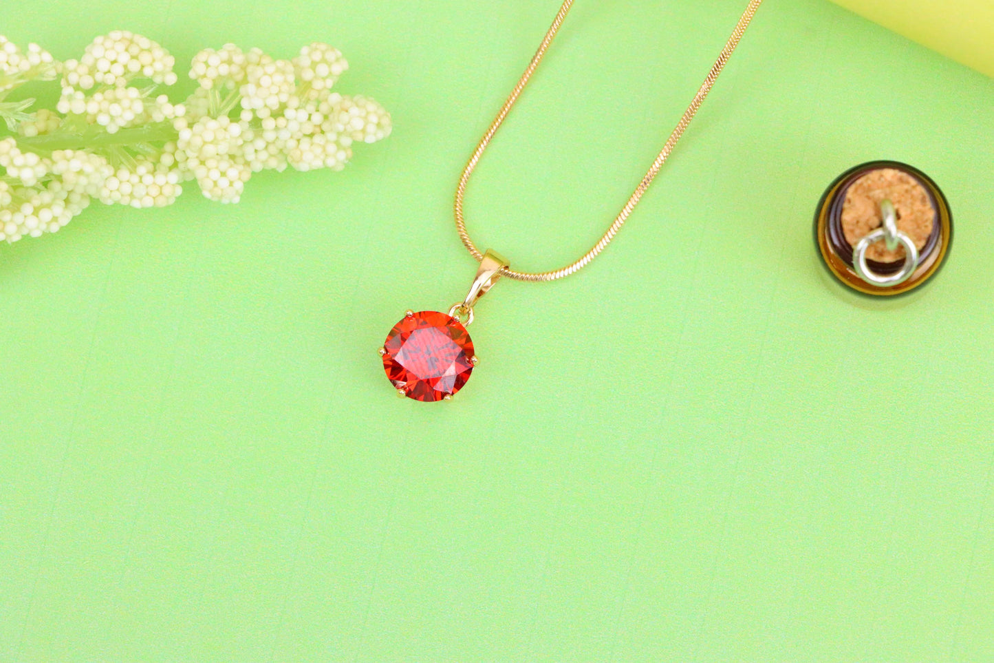 Deep Red Round Pendant in Rose Gold Setting with Prong Mount Design, XPPT149 (2139-4)
