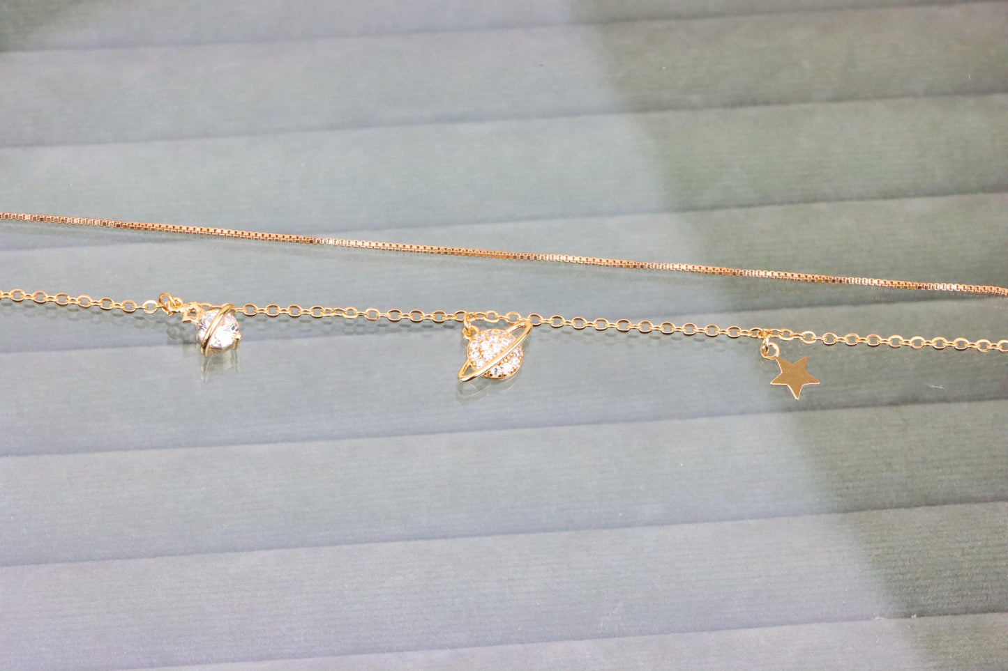 Rose Gold Double Layer Anklet with Planet and Star Charms, XPAL1049 (2105-8)